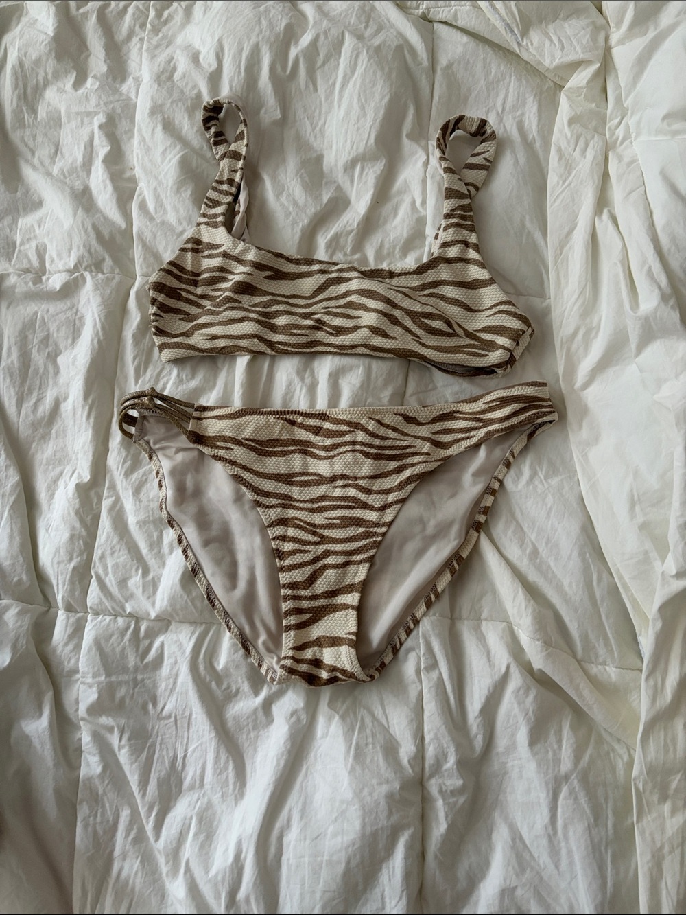 Aerie Beige & Brown Zebra Print Bikini Top and Bottom Set